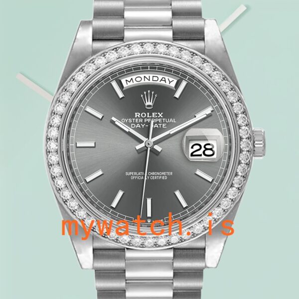 Rolex Day-Date Mens 40mm m228349rbr-0041 Silver-tone: Genuine vs. Replica